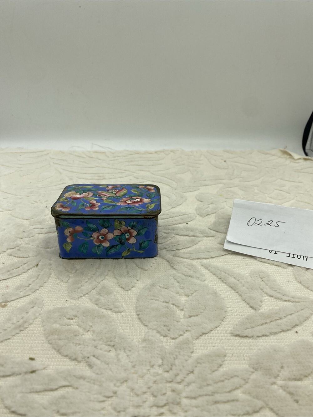 An 18th century Chinese enamelled tin triket box 3” X 2”X 2” Blue With Pink